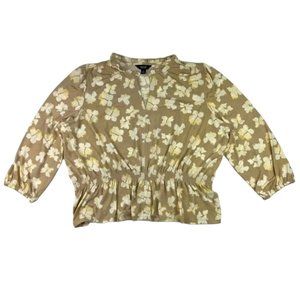 Simply Vera Vera Wang Top Blouse Womens Size XXL Floral Tan White Yellow